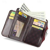 cheap Card Holders &amp; Cases-2 Pack Men's Wallet Vintage Retro Bifold PU Leather Purse, Distressed Riveted Short Wallet with Snap Button Closure, Card Holder for Men Boyfriend Father Gift, Brown/Charcoal