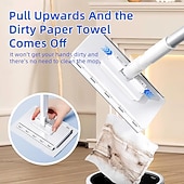 baratos Produtos de limpeza-Esfregão descartável sem contato com 2 panos reutilizáveis, mini esfregão para limpeza a seco e úmida, esfregão plano com encaixe fácil para espaços pequenos, instalação em 1 segundo.