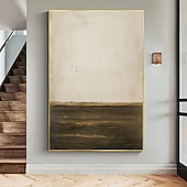 cheap Abstract Paintings-Minimalist Calming Landscape Painting On Canvas Large Contemporary Monochromatic Artwork Vertical Wall Decor Brown Beige Canvas Art