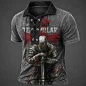 tanie Męska koszulka polo w stylu vintage-Męskie Krzyż templariuszy Koszulki polo Krótki rękaw Koszulki polo Zasznurować szyję Zabytkowe Codzienny Streetwear Dzienne zużycie Druk 3D Oddychająca siateczka Wiosna i lato Czarny Brązowy Szary