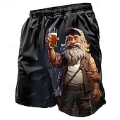 billige Retro Vintage &amp; Etikk-Herre Tegneseriefigurer Øl Gammel mann Badeshorts Surfeshorts Medium Midje Retro / vintage Morsom utendørs Feriereise Hverdag Sidelommer Mesh fôr Elastisk snøring i midjen Designer Klær