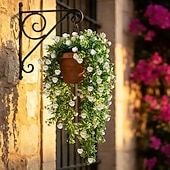 preiswerte Künstliche Pflanzen &amp; Grünpflanzen-4 künstliche grüne Kunststoffblumen, künstliche Hängepflanzenranken, UV-beständig, geeignet für die Dekoration von Haus- und Gartenwänden, Büros, Hochzeiten, Partys und Hängekörben.