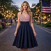  A 250-a aniversare a SUA 1950 Retro / vintage Miezul zilei Rochii Rochie leagăn Rochie Flare Fără mâneci Ştreang Mulată Leagăn Costume de fancy Pentru femei A 250-a aniversare a SUA 4 iulie Petrecere