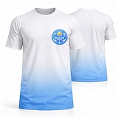  Herren Farbverlauf Argentinien Fußball-Sommer Global Match Pullover-Oberteile Laufshirt Sommer Farbblock Kurzarm UPF 50 Schnelltrocknend Leicht Atmungsaktiv Leger Laufen Joggen Fitness Blau