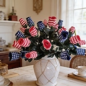 cheap U.S. 250th Anniversary-3Pcs 250th Anniversary Artificial Chrysanthemums &amp; Rose Flowers, Reusable Plastic Flowers for American Independence Day Decorations, 4th of July Party Decor, Home &amp; Garden Centerpieces