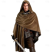 voordelige Accessori e altro-Medieval Renaissance Cape Hooded Viking Ranger Solid Color Fancy Dress Unisex Viking Halloween Carnival Party Performance LARP Adults' Cloak
