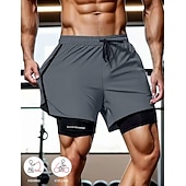 cheap Casual Shorts-Men's Shorts Casual Shorts Athletic Short Pocket Elastic Waist 2 in 1 Plain Solid Quick Dry Breathable Short Daily Outdoor Gym Sports Sport Blue Black Micro-elastic