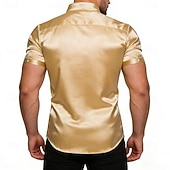 abordables Chemises en satin pour hommes-Homme Chemise Chemise en satin Chemise habillée Chemise Boutonnée Couleur Unie Extérieur Travail Noir Blanche Jaune Rouge Manche Courte Col Rabattu Été Printemps Vêtement Tenue Boutons