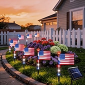 billiga Pathway Lights &amp; Lanterns-8 anslutna i 1 solcellsdrivna amerikanska flagggångslampor röda, vita och blå trädgårdsljus för 250-årsfirandet av självständighetsdagen patriotiska vattentäta LED-trädgårdsdekorationer för utomhusbruk, 4 juli och minnesdagen.