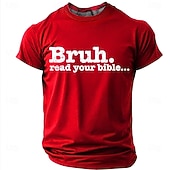  Bruh Read Your Bible Funny Christian Men's Sarcastic Religious Meme T Shirt Graphic Crew Neck Short Sleeve Church Youth Group Gift for Son Designer Clothing Apparel