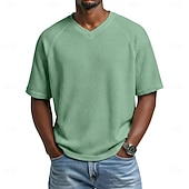 Χαμηλού Κόστους Πλεκτό μπλουζάκι με βάφλα-Άντρες Βάφλα μπλουζάκι Μπλουζάκι μπλουζάκι Κοντομάνικο Λαιμόκοψη V Καλοκαίρι Συμπαγές Χρώμα Μοντέρνα Υψηλής Ποιότητας Καθημερινό Μανίκια Ρεγκλάν Causal Καθημερινά ΕΞΩΤΕΡΙΚΟΥ ΧΩΡΟΥ