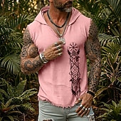 abordables T-shirts tropicaux de vacances-Chaleco sin mangas con capucha para hombre, estampado de vegvisir valknut, runas nórdicas, cuervo, guerrero vikingo, estilo boho, algodón y lino, bajo deshilachado, corte holgado, ideal para verano,