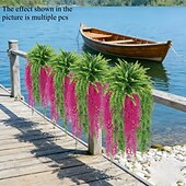 זול פרח מלאכותי-סט לתליית קיר מלאכותי של 4 שרכים ואקליפטוסים, קישוט מודרני לגינה ולפטיו, מושלם לאביב, יום האהבה, יום האם