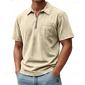 halpa Miesten klassinen poolopaita-SoftFade™ Miesten Vetoketjullinen Polo 100% Puuvillaa Happopesu Paita Rentoa Päivittäinen Käyttö Neljännes Vetoketju Lyhythihainen Muoti Perus Yksinkertainen Denim Tasku Haalistunut Kesä Kevät
