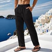 ieftine Vacanţă-Bărbați Pantaloni Scurți Pantaloni scurți din in Pantaloni scurți de vară Pantaloni scurți de plajă Cordon Buzunar Talie elastică Culoare solidă Confort Respirabil Scurt Casual Zilnic Plajă Vacan