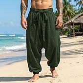 preiswerte Urlaub-Herren Leinenhosen Sommerhose Baggy-Hosen Strandhose Kordelzug Elastischer Bund Einfach Komfort Atmungsaktiv Volle Länge Täglich Outdoor Strand Urlaub Böhmische Gelb Wein Unelastisch