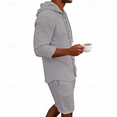 Χαμηλού Κόστους Βαμβακερό Λινό Πουκάμισο-Ανδρικά Πουκάμισο λινό 2 Κομμάτια Σετ πουκαμίσου Και Σορτσάκια Σορτς από λινό Σορτς παραλίας Σειρά Σκέτο Καθημερινά ΕΞΩΤΕΡΙΚΟΥ ΧΩΡΟΥ Διακοπές Με Κουκούλα Μακρυμάνικο Καλοκαίρι Άνοιξη