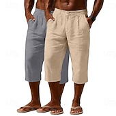 abordables Classique-Homme Shorts Capri Shorts en Lin Short décontracté Avec Poches Taille Élastique Uni Confort Respirant Longueur mollet Quotidien Extérieur Plage Vacances Mode Noir + Bleu Marine Bleu Marine + Gris Non