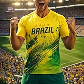  Uniseks Brazilië Voetbalzomer Wereldwijde wedstrijd Truien Hardloopshirt Zomer Kleurenblok Korte mouw UPF 50 Sneldrogend Ademend Informeel Hardlopen Joggen Fitness Geel Sportkleding Sportkleding