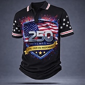 4 luglio 2026 250° Per uomo Bandiera Americana Polo Manica Corta Magliette polo Camicie con Colletto Casual Athleisure Stampa 3D Bottoni Tessuto retato traspirante Primavera & Estate Blu Rosso Grigio