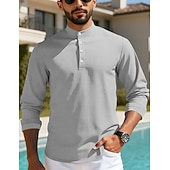 preiswerte Lässiges Henley-T-Shirt-Herren T Shirt Waffel-Henley-Hemd Henley Hemd Langarmshirt Langarm Henley Sommer Frühling Einfach Mode Streetwear Freizeit Knöpfe Lässig Täglich Urlaub Blau Schwarz Weiß Top T-Shirt für Herren