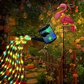 abordables Éclairage paysager-Arrosoir flamant rose solaire étanche en fer, lampe LED à effet fluide, lampe décorative à piquer pour jardin, cour, allée, pelouse, terrasse – éclairage paysager d'ambiance estival