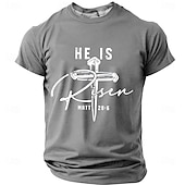 economico Magliette di fede-Maglietta da uomo a maniche corte con stampa croce di Gesù, tinta unita, girocollo, stile vintage retrò, ideale per festival quotidiani, blu, nero, bordeaux, estate, primavera, taglie S, M, L, XL,