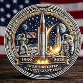  Herdenkingsmunt voor de Artemis II-maanmissie, eerbetoon aan de maanlanding 1969–2026, astronaut &Raket voor ruimteverkenning, verzamelobject, historisch ruimtevaartmemorabilia, cadeau
