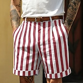 abordables Negocio-Hombre Pantalón corto Pantalones cortos de lino Pantalones cortos de verano Pantalones cortos de playa Bolsillo Cintura elástica A Rayas Comodidad Transpirable Longitud de la rodilla Casual Diario
