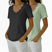 ieftine tricou simplu-pachete multiple 2 buc bluză textură top cu ochiuri tricou simplu elegant de bază clasic mânecă scurtă decolteu în V topuri obișnuite casual zilnic plajă galben+negru