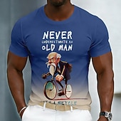  Ne sous-estimez jamais un vieil homme à vélo. T-shirt humoristique pour homme, motif cycliste 3D caricature, manches courtes, col rond, dégradé turquoise, style décontracté, tailles S, M, L, XL, XXS.