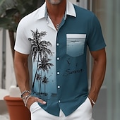 voordelige Tropische planten-Voor heren Kokosnootboom Overgangskleur Tropische planten Hawaiiaans overhemd Tropische shirts Aloha-shirt Korte mouw Hawaii Strandvakantie Zomer Lente Strijkijzer 3D-afdrukken Voorste zak Overhemden