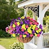 cheap Artificial Flower-6 Bundles Artificial Impatiens Flowers for Outdoors, Multicolor Silk Fake Flowers for Spring Summer Decoration, UV Resistant Faux Plants Plastic Bouquet for Home Planter Porch Patio Yard Decor