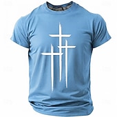  Crosses Faith Bible Christian Three Crosses Men's Minimalist Religious Graphic T Shirt Crew Neck Short Sleeve Inspirational Gift for Him Church Worship Wear Designer Clothing Apparel