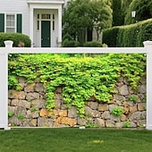 preiswerte Wandteppiche-Rustikale Steinmauer, grüner Efeu, Kletterblätter, natürliche graue Felsen, realistische Textur, Garagentor-Banner, Außenkulisse, Wandteppich für Garten, Hof, Terrasse, Zaun, Heimdekoration