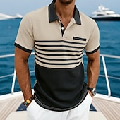 cheap Men's Classic Polo-Men's Golf Shirt Waffle Knit Polo Shirt Casual Business Classic Short Sleeve Fashion Modern Solid Color Striped Buttons Summer Spring Regular Fit White Royal Blue Green Khaki Gray Golf Shirt