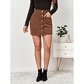 cheap Casual Skirts-Women's Vacation Skirt Fashion Casual Mini High Waist Skirts Plain Pocket Inelastic Daily Street Black Yellow Pink Wine Spring