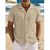 economico Vacanza-Per uomo Camicia Camicia di lino Camicia Estiva Camicia da Spiaggia Camicia con Bottoni Semplice Vacanza Ferie Nero Bianco Blu marino Azzurro cielo Manica Corta Collo a Lancia Estate Primavera