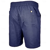 cheap Classic-Men's Shorts Linen Shorts Summer Shorts Beach Shorts Drawstring Elastic Waist Plain Comfort Breathable Short Daily Outdoor Beach Vacation Fashion Blue Black Inelastic
