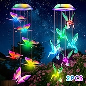 abordables Éclairages pour allées-colibri &amp;Carillon lumineux solaire papillon étanche pour extérieur, lot de 2, idéal pour le jardin, la terrasse, le balcon, la cour, la villa, la décoration estivale et les anniversaires. Parfait pour