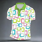 ieftine Polo geometric pentru bărbați-Bărbați Geometică Tricouri polo Manșon scurt Tricouri de polo Rever Casual Îmbrăcăminte Atletică Imprimare 3D Nasturi Primavara vara Albastru piscină Mov Trifoi