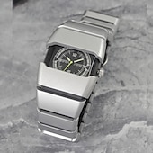 cheap Quartz Watches-Men's Futuristic Sports Watch with Luminous Glow in the Dark Dial, Tactical Rectangular Quartz Wrist Watch with Integrated Silicone Strap, Night Light Function, Cool Fashion Gift for Men Boys