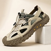 baratos sandálias de exterior-Tênis masculino bege com recortes, cadarço, leve, respirável e confortável para caminhadas, viagens, lazer ao ar livre, aventuras de verão e uso casual ativo.