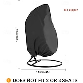 رخيصةأون أغطية أثاث الفناء-أغطية أثاث الفناء، أغطية كراسي الفناء البيضاوية بسحاب، غطاء كرسي خارجي مقاوم للماء والظروف الجوية القاسية، غطاء كرسي معلق مقاوم للرياح، 75 بوصة × 45 بوصة، أسود، عبوة واحدة