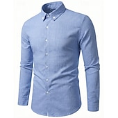 cheap Men's Button Down Shirts-Men's Shirt Dress Shirt Button Down Shirt Solid Color Outdoor Business Blue Long Sleeve Button Down Collar Summer Spring Clothing Apparel Buttons