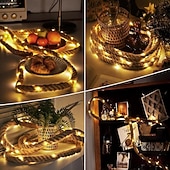 cheap Battery &amp; USB Indoor Lights-Natural Hemp Rope Lights, Natural Brown Rope Super Bright String Fairy lamp, Outdoor String Lights Waterproof Natural Hemp Rope Lights, Suitable for arbors, Columns, Trees, Fences