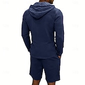 billige Linskjorte i bomull-Herre Linskjorte 2 deler Popover skjorte Og Shorts Lin Shorts Strandshorts Sett عادي Daglig utendørs Feriereise Med hette Langermet Sommer Mote Fritid Bekvem Klær