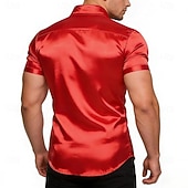 abordables Chemises en satin pour hommes-Homme Chemise Chemise en satin Chemise habillée Chemise Boutonnée Couleur Unie Extérieur Travail Noir Blanche Jaune Rouge Manche Courte Col Rabattu Été Printemps Vêtement Tenue Boutons
