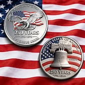  U.S. 250th Anniversary Commemorative Coin Patriotic Eagle & Liberty Bell Design, Collectible Silver Tone Coin for Independence Day, Veterans, and U.S. History Enthusiasts
