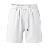 abordables Vacances-Homme Shorts Shorts en Lin Shorts d'été Shorts de plage Cordon de serrage Taille Élastique Uni Confort Respirant Longueur Genou Quotidien Extérieur Fête Vacances Mode Noir Blanche Non Elastique